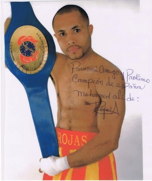 Foto firmada y dedicada por el ex-campeón de España Rojas a Mohamed Ali Amar